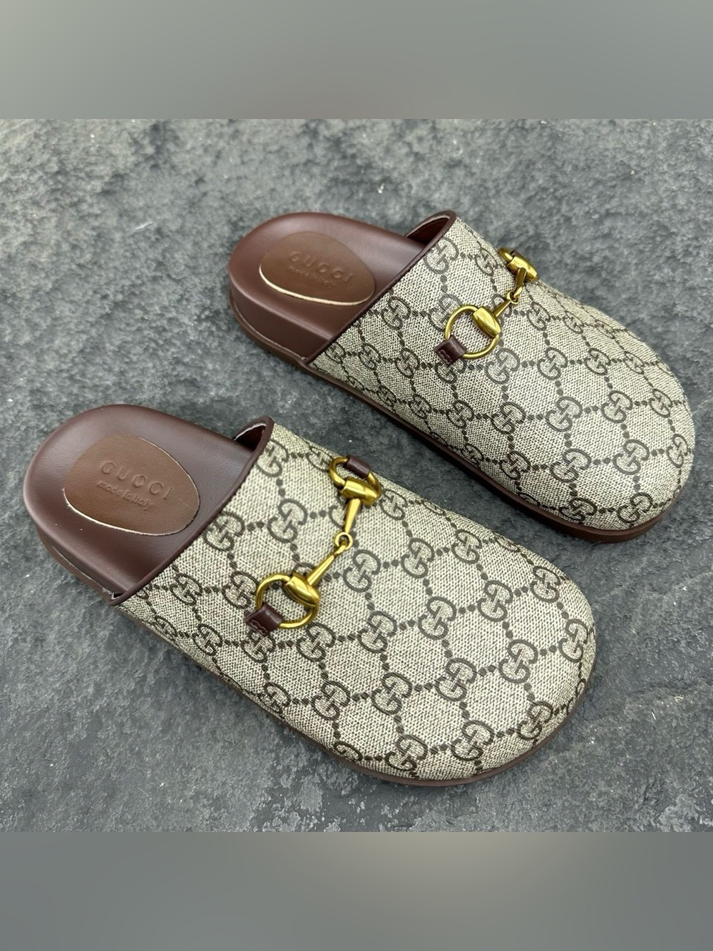Gucci Beige Monogram Clogs